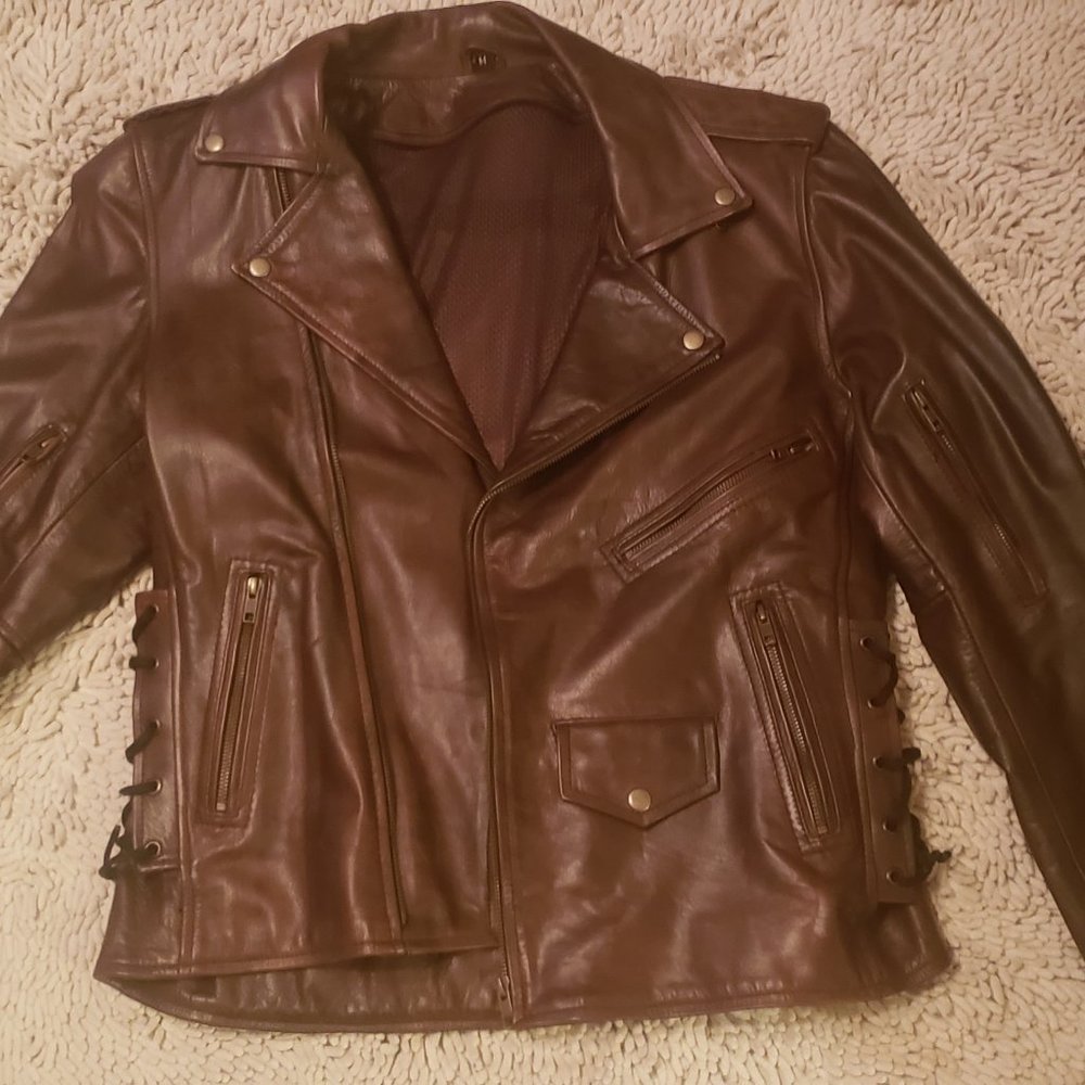 Brown leather biker jacket